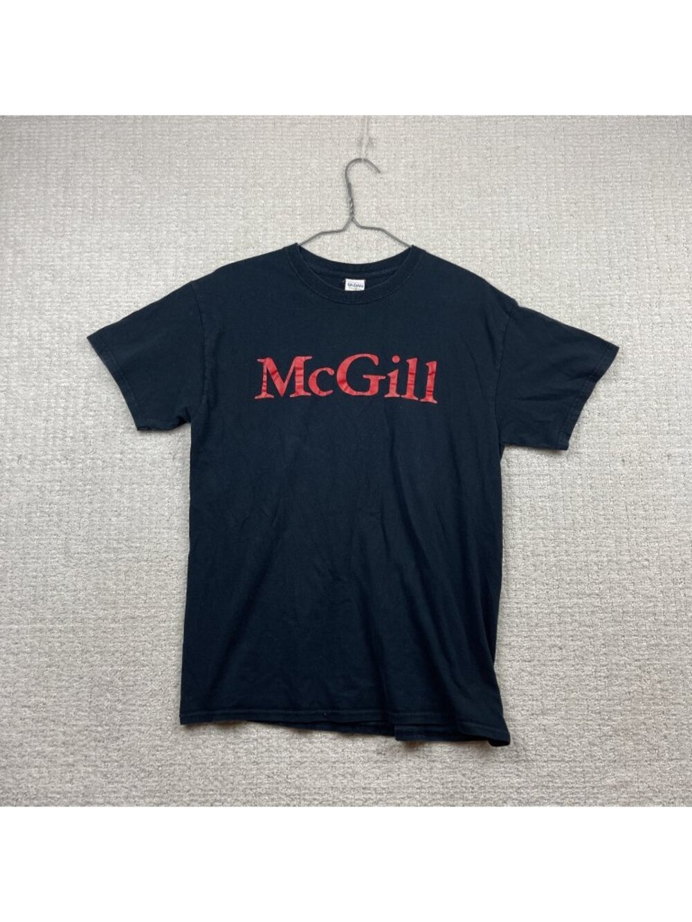 Y2K McGill University T-Shirt Center Logo Size M Off-Black Distressed Grunge
